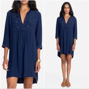 Johnny Was Calme Hi Lo Weekend Tunic Dress S small navy blue embroidered